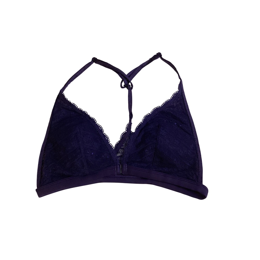Dobreva‎ Women Purple Lace Bralette Front Closure Racerback Triangle Bra Size M